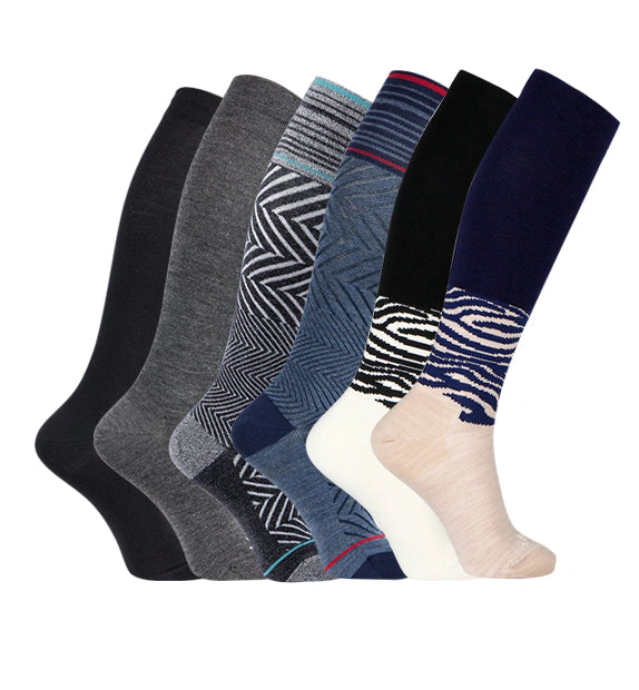 Cozy Zebra Stripes: Merino Wool Compression Socks, 6-Pack. Your Legs Will Thank You!